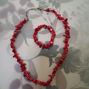 Red Stone Necklace And Bracelet Set